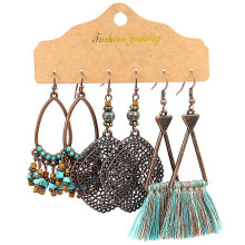 (20908-4) Vintage Ethnic Alloy Drop Earrings For Women Boho Geometry Fanshaped H