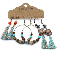 (20908-26) Vintage Ethnic Alloy Drop Earrings For Women Boho Geometry Fanshaped H