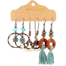 (20908-3) Vintage Ethnic Alloy Drop Earrings For Women Boho Geometry Fanshaped H