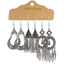 (20991-2) Vintage Ethnic Alloy Drop Earrings For Women Boho Geometry Fanshaped H