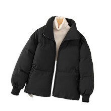 (2XL, Black) Short Thick Cotton-padded Jacket