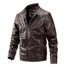 (M, Sky Blue) Winter Men's Leather Jacket Stand Collar Thickened Warm Motorcycle Pu