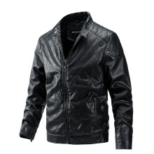 (XXL, Black) Winter Men's Leather Jacket Stand Collar Thickened Warm Motorcycle Pu