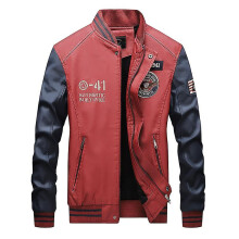 (XXL, Red) Autumn Winter Men's Leather Baseball Uniform
