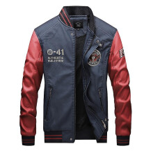 (XXL, Navy Blue) Autumn Winter Men's Leather Baseball Uniform