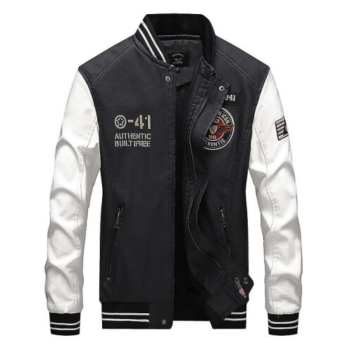 (XXL, White) Autumn Winter Men's Leather Baseball Uniform