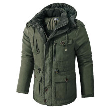 (M, Green) New Winter Jacket Men's Casual Hooded Plush Warm  Cotton Ong Sleeve Pa