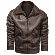 (Asian XL is Eur M, Auburn) Winter New Style Men's Fur One Thickening Suede Jacket Faux Leather Ja