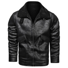 (Asian XL is Eur M, Black) Winter New Style Men's Fur One Thickening Suede Jacket Faux Leather Ja
