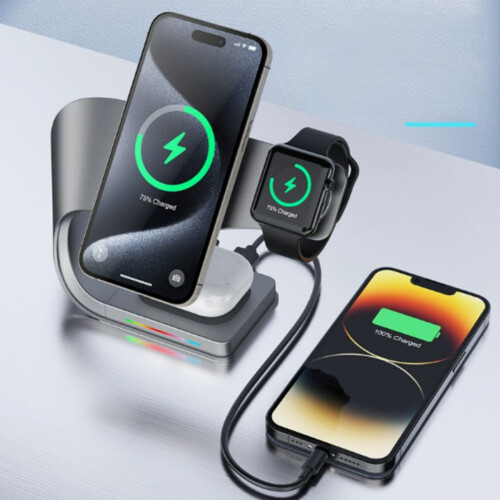 Metal magnetic three-in-one wireless charger desktop multi-function wireless charging station suitable for Apple series 1