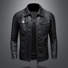 (5XL, Black) Autumn Winter New Mens Eather Jackets  Pu Coat Fashion Slim Fit Turn D