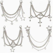 Pendentif porte-clés en métal tendance avec pendentif en forme de croix pentagramme et chaîne de sac