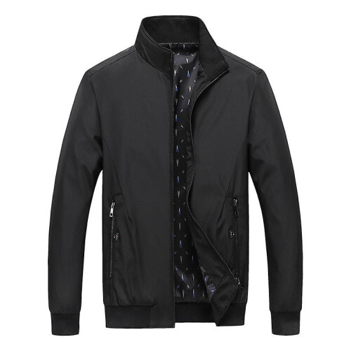 (M, Black) New Spring Men Jacket Coats Casual Solid Color Jackets Stand Collar Me 2
