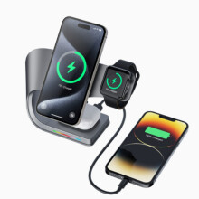 Chargeur sans fil magnétique 3 en 1 en métal, station de charge sans fil multifonction de bureau compatible avec les appareils Apple.