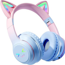 Bluetooth-Kinderkopfhörer, kabellose Kinderkopfhörer mit Katzenohren und LED-Beleuchtung, Bluetooth 5.1- und Stereo-Sound, faltbar, ver