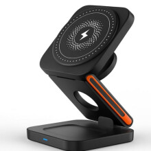 Multifunktionales, vertikal klappbares 3-in-1-Ladegerät mit kabelloser Funktion: 15-W-Magnethalterung für Mobiltelefone und kabelloses