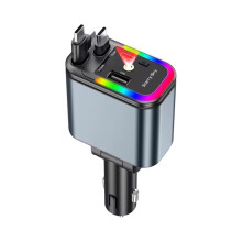 5-in-1-Autoladegerät, 120-W-Schnellladeadapter mit USB-C-Anschluss, LED-Umgebungslicht, mehrere Anschlüsse, 180 drehbares Design