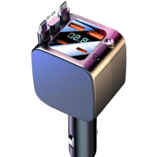 Einziehbares Auto-Ladekabel, superschnelles Ladegerät für Mobiltelefone, Kfz-Zigarettenanzünder mit Digitalanzeige, kompatibel mit Appl
