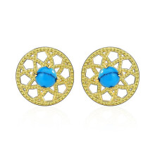 (White Gold Plated) S925 Sterling Silver Earrings Female Simple Blue Turquoise Earrings An