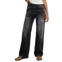 Jean Ă jambes larges pour femme, jean stretch, taille-Noir XL