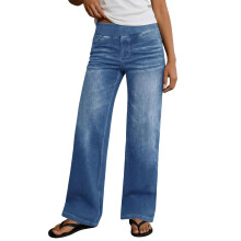 Jean Ă jambes larges pour femme, jean stretch, taille-Bleu XL