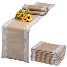 Rustik bryllupsdekoration jute bordløber, landlig bordløber med blondekantdesign, elegant borddekoration af robust jutemateriale, vintage bordløber