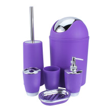 Moderne badkamermeubelset, complete 6-delige accessoire-ensemble met handdesinfectiefles, tandenborstelhouder, zeepdispenser, zeepbakje, prullenbak en
