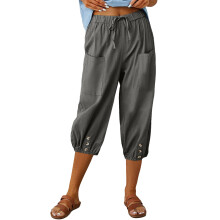 Pantalon femme taille haute cordon de serrage bas-Gris foncé L