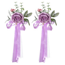 Elegante bruiloft stoel terug bloemdecoratie met-Paars