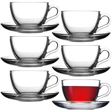 (Set of 6) 225ml Glass Tea Cup & Saucer Drinkware