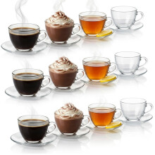 (Set of 12) 225ml Glass Tea Cup & Saucer Drinkware