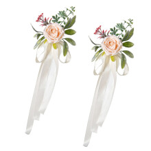 Kunstmatige roos bloem stoel terug ornament 2 stuks-Champagne