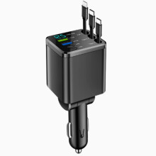 Autolader met digitaal display, intrekbare kabel, PD-snellader, supersnelle 5-in-1 sigarettenaansteker.
