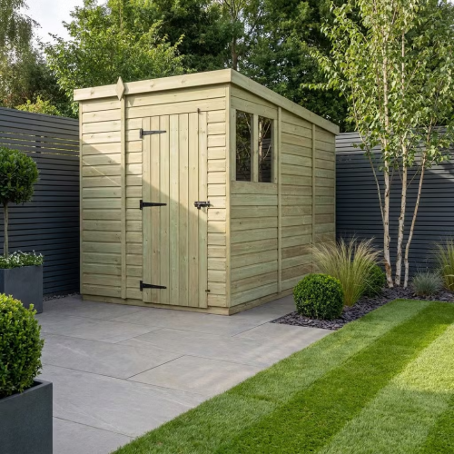 6 x 9 Pent Shed Tanalised (Single Door, With Windows)