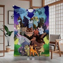 (80x60in 200x150cm) Warrior Cats Themed Ultra-Soft Flannel Blanket - Vibrant Digital Print with 12 Unique Cat Characters, All-Season Machine-azxcv445