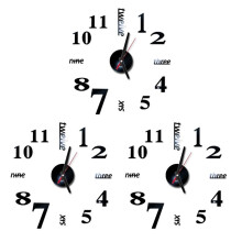 3X 3D DIY Wall Clock Modern Design Large Acrylic Clocks Home Sticker Room Decor Clock the Wall Numbers-Black
