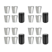 Stainless Steel Shot Cups, Set of 16 Cups, Metal Shot Glasses, Stackable, Hip Flask Small with Leather Bag for Outdoor