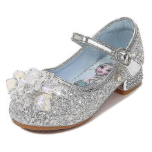 (Silver, 29) Queen Elsa Crystal Shoes Soft Sole Girls High Heels Princess Shoes