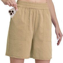 Short de survĂŞtement en coton avec poches pour femmes,-Kaki L