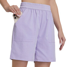 Katoenen sweatshorts met zakken voor dames-Paarse L