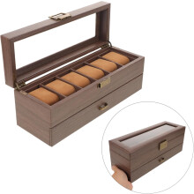 Vintage houten horlogehouder met glazen deksel, multifunctionele sieradenopbergdoos
