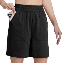Katoenen sweatshorts met zakken voor dames-Zwarte S