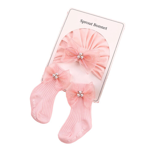 Ensemble Bonnet et chaussettes en coton doux pour-Nœud de perles