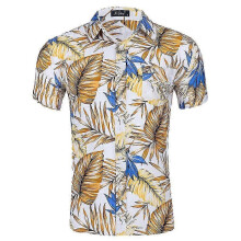 (XL, COLOR 3) Short Sleeve Casual Hawaiian Leaves Print Cotton Shirt For Men