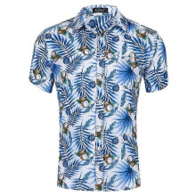 (XL, COLOR 2) Short Sleeve Casual Hawaiian Leaves Print Cotton Shirt For Men