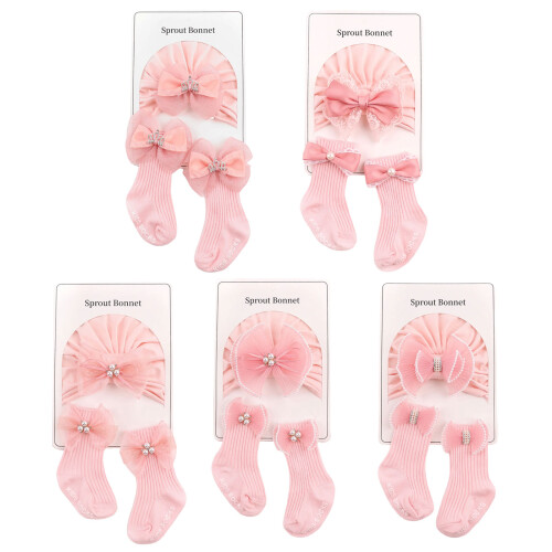 Ensemble Bonnet et chaussettes en coton doux pour-Nœud de perles 1