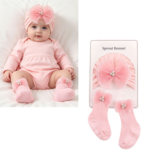 Baby Hat & Socks Ultra Soft Component Newborn Bonnet-Pearl bow 2