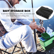 Set di 3 organizer per esche da pesca grandi, neri, con corda e divisori rimovibili.