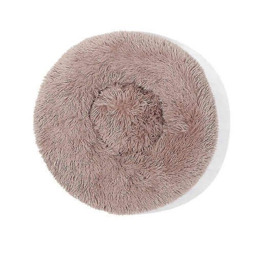 (S- 40CM, Beige brown) Pet Round Plush Warm Pet Bed 1