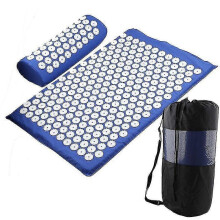 (Blue) Yoga Acupressure Mat And Pillow Set With Bag, Massage Acupuncture Mat